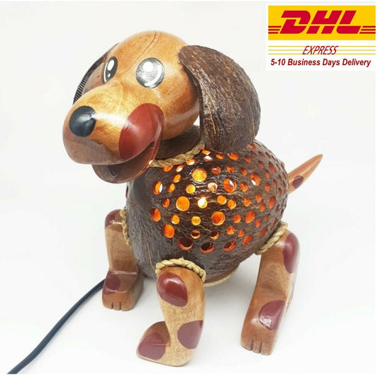 Vintage Table Lamp Shade Dog Coconut Shell Night Light Shade Handmade Kids Gift