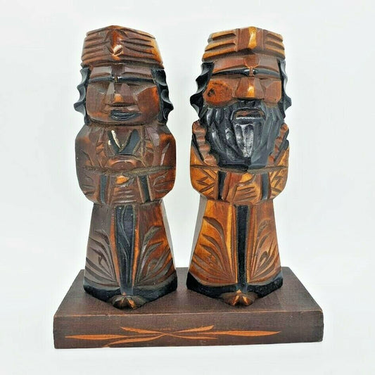 Ainu Wooden Dolls Vintage Indigenous Japanese Art Figure Okimono Interior Brown