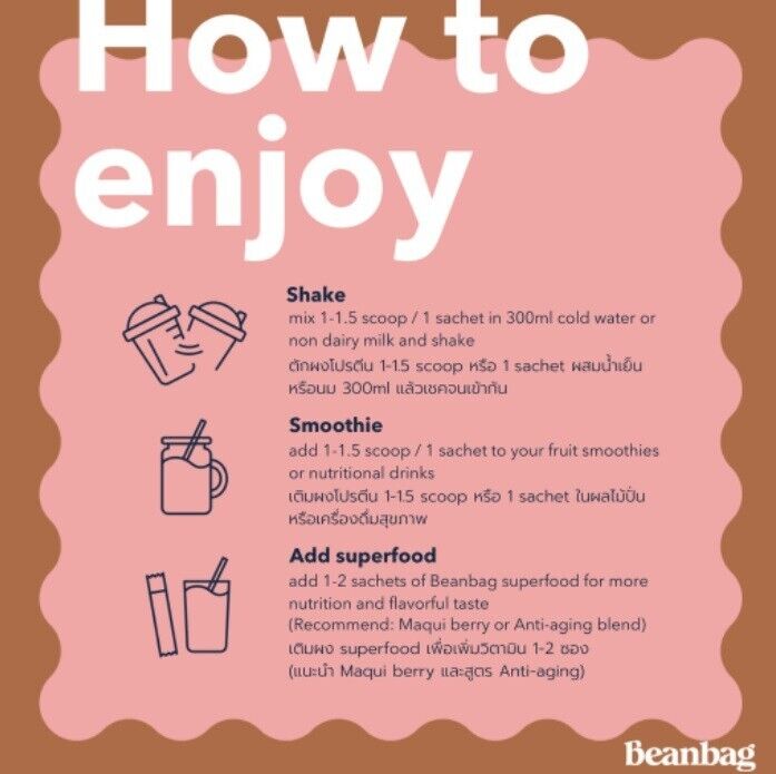 6x Beanbag Almond Protein Powder Real Strawberry High calcium protein vegetarian