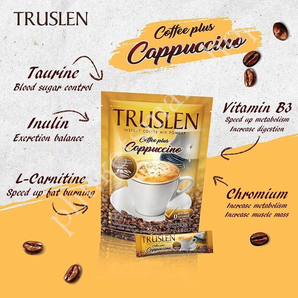 3x Truslen Coffee Cappuccino Instant Drink Sugar free, low fat, no cholesterol