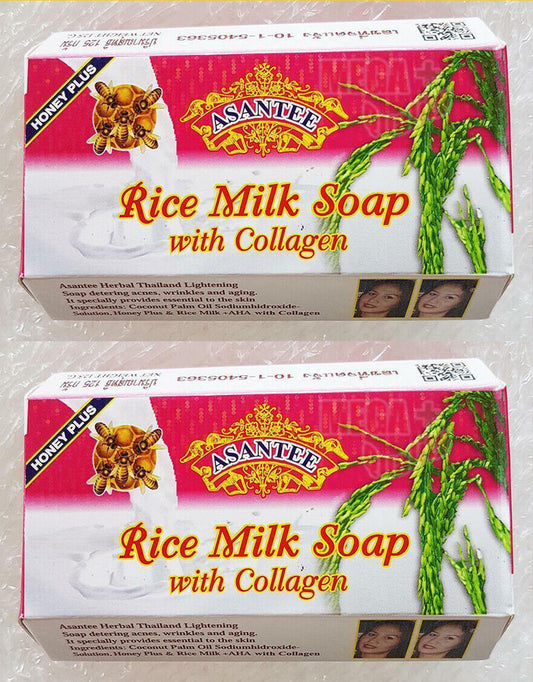 2 x Asantee Thai Herbal Rice Milk Soap plus AHA Collagen Lightening Skin 125g