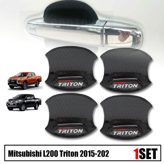 Door Handle Bowl Cover Black Carbon For Mitsubishi Triton L200 2015-2022