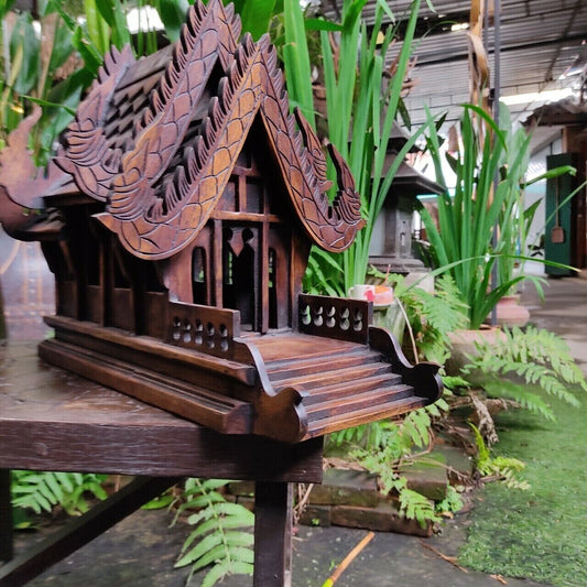 Thai Spirit Large House Teak Wood Buddha Collectible Handcraft Wooden Temple 1pc