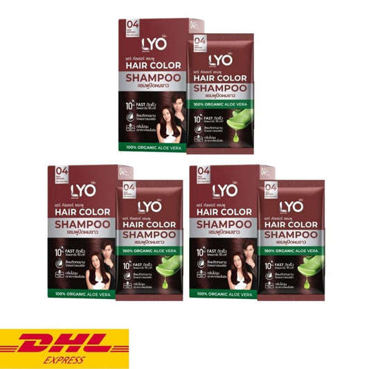 3x LYO Hair Color Shampoo Red Brown #04 Dye Cover Gray White 100% Organic Aloe