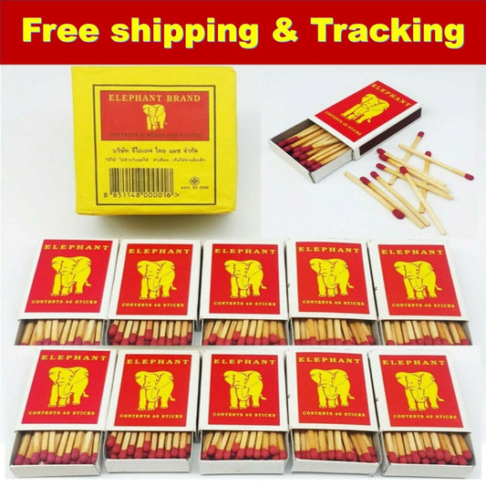 10 Boxes Thai Original Elephant Red Sticks Wooden Matches Fire Starters Cigars