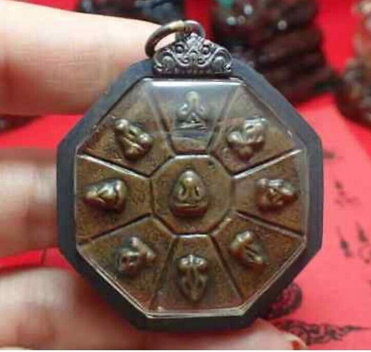 Phra Pidta Octagonal Talisman Pendant Yant Thai Buddha Amulet Wat Anong Temple