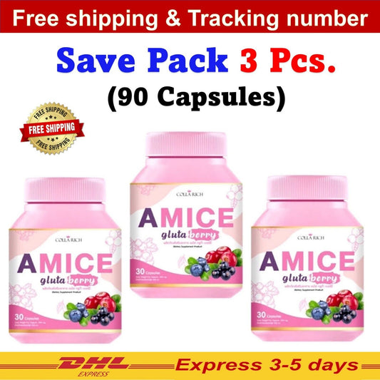3 x Amice Gluta Berry Premium Extract skin beautiful Plus Eye Care 90 Capsules