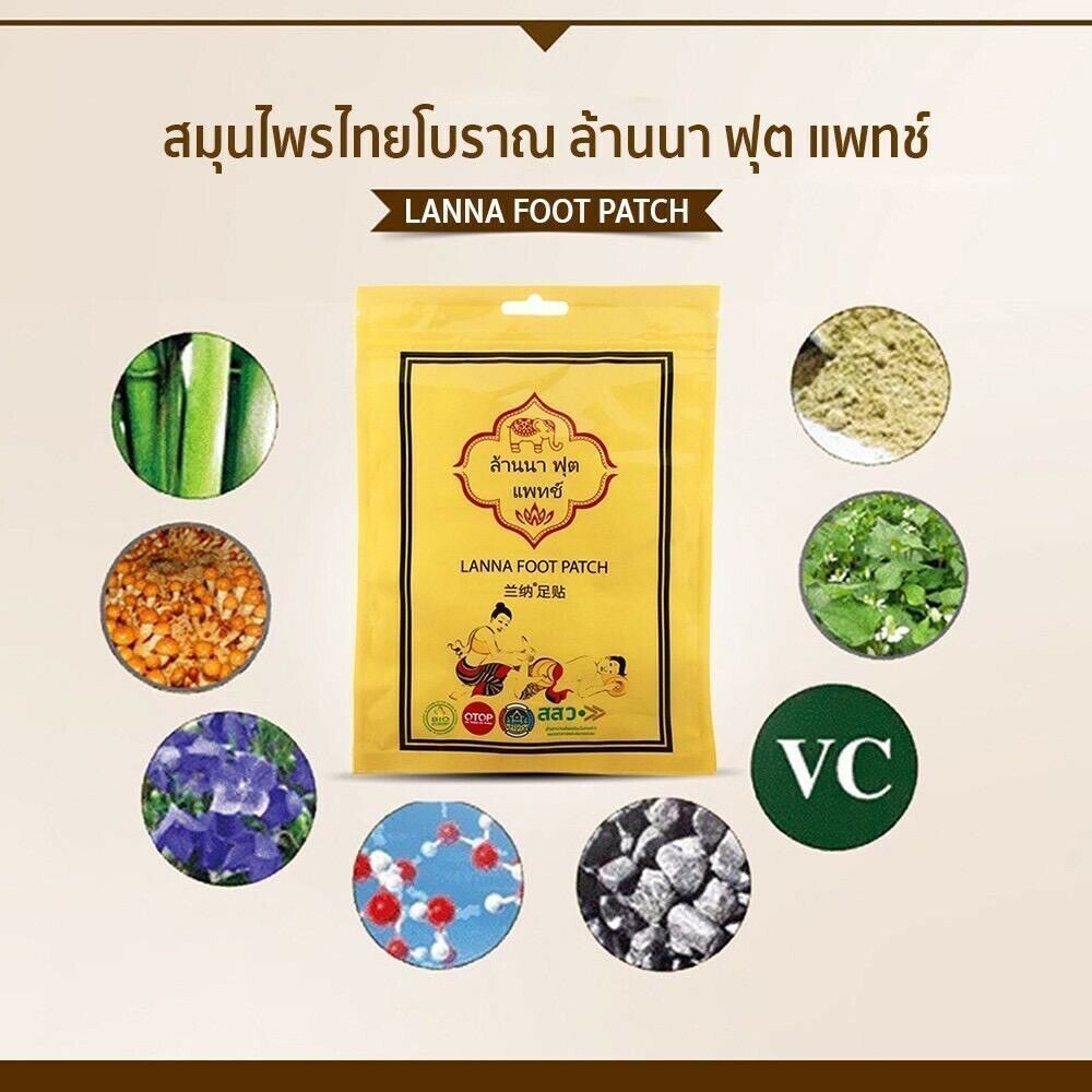 Lanna Foot Patch Thai Natural Herb Detox Pad Traditional Treatment 10x10pcs