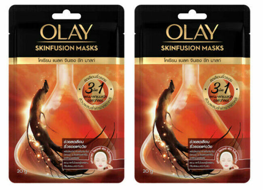 2 x Olay Skinfusion Korean black ginseng sheet mask reduces wrinkles aging skin