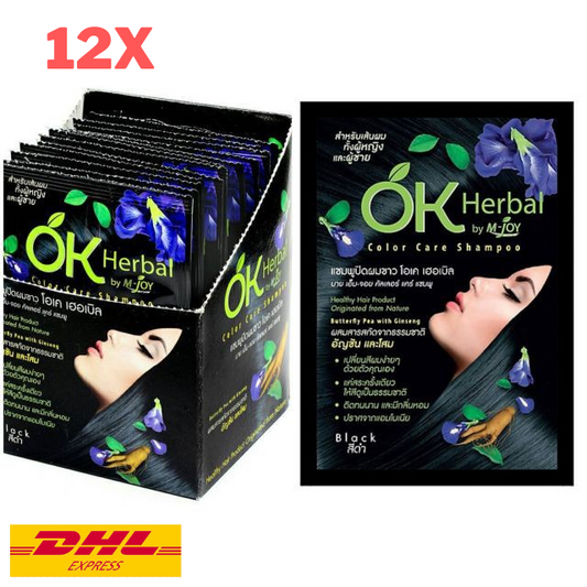 12x OK HERBAL Hair Color Change Dye Shampoo #Black Ginseng Healthy Natural 30ml