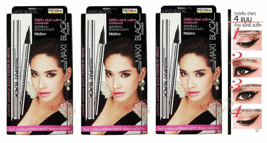 3x Mistine Maxi Black Ultimate Eyeliner Sharp Extreme with Acrylamides Copolymer