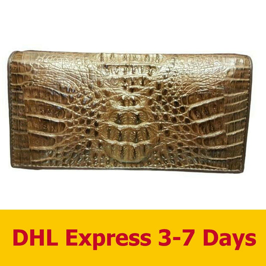 Brown Genuine Crocodile Alligator Wallets Head Skin Leather Long Bifold Wallet