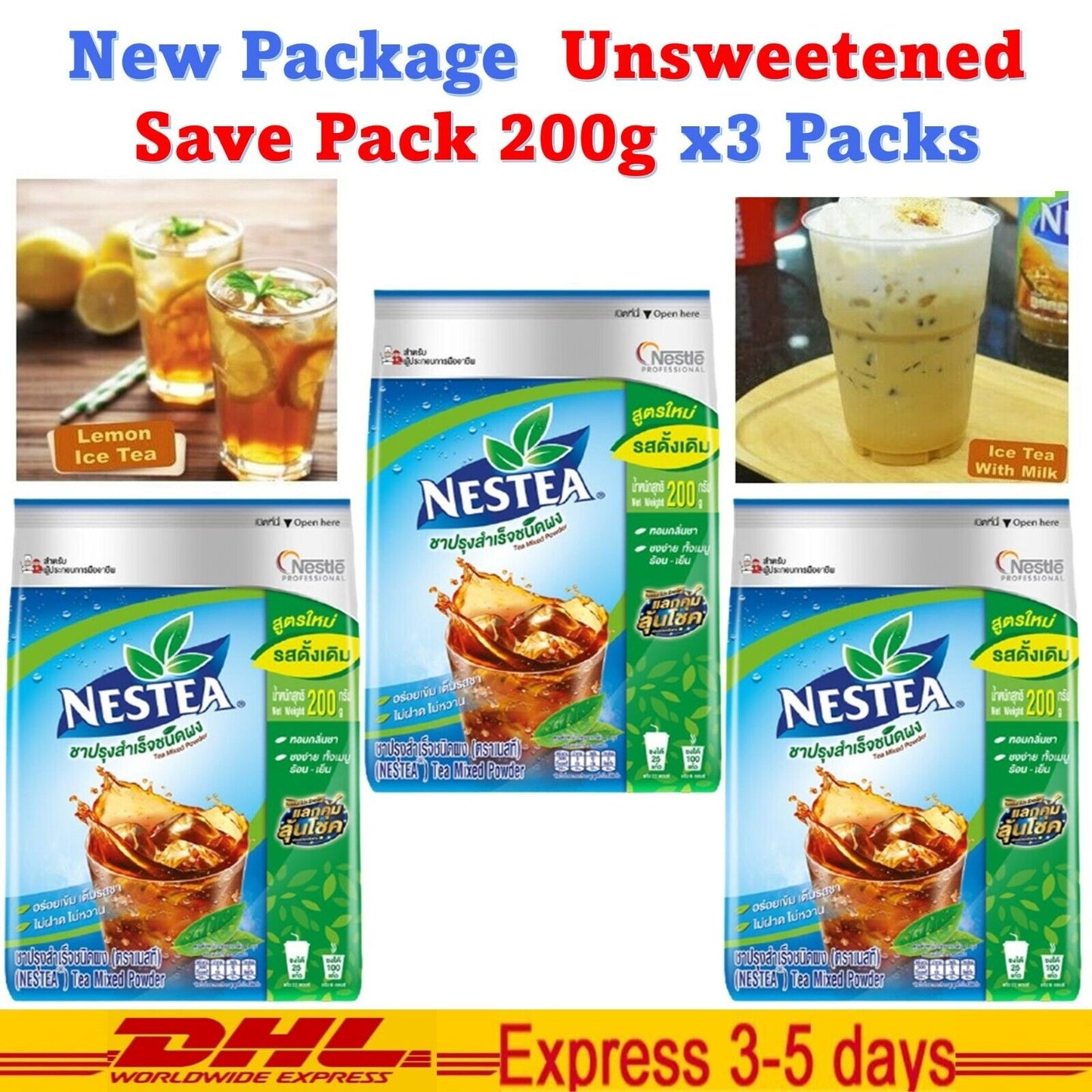3x Bag 200g Nestea Unsweetened Instant Tea Powder Easy Brew Dissolve Instantly