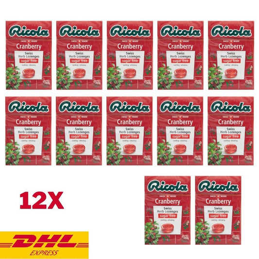 12x Ricola Cranberry Swiss Herb Lozenges Sugar Free Candy Soothing Refreshing