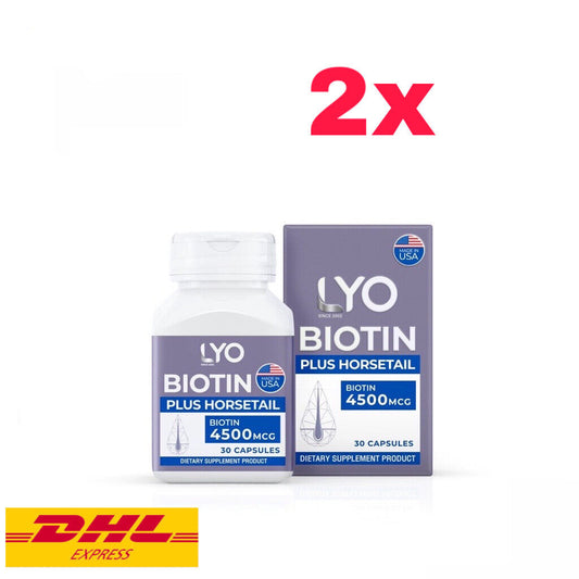 2x Lyo Biotin Plus Horsetail Treat Hair Loss Supplement for Hair Growth 30 caps