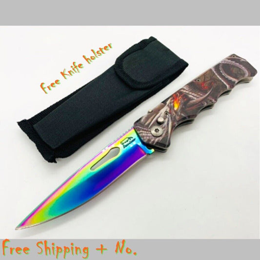 Spring Knife Knives Classic Inlays Dragon Pattern Collectibles Modern Folding