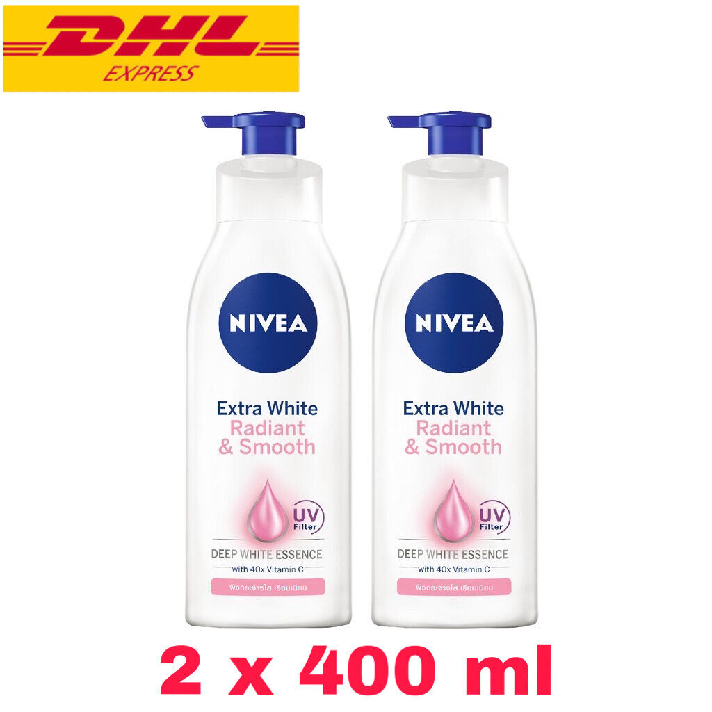 2x Nivea Body Lotion Extra White Radiant & Smooth Whitening UV Filter VitC 400ml