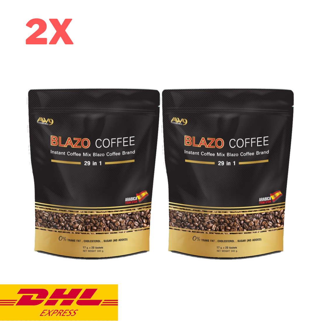 2x Blazo Coffee 29 in 1 Instant Mix Premium Arabica Non-Fat Sugar Free Healthy