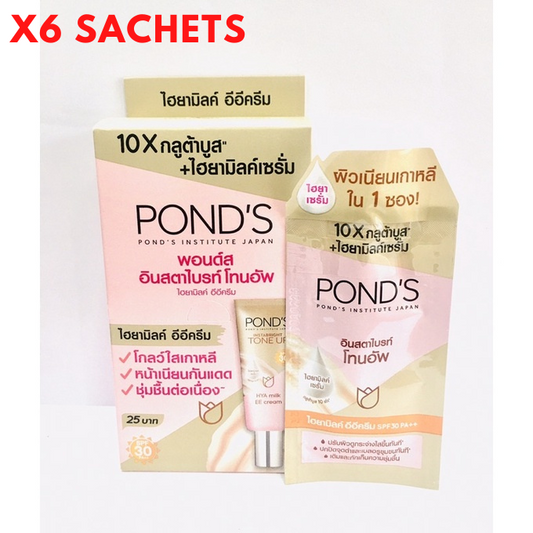 6x Pond's EE Cream Instabright Tone Up HYA Milk SPF30 PA++ Bright Glow Skin 7g