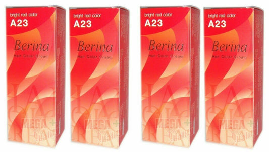 4 x Berina Permanent Hair dye color cream # A23 Bright Red