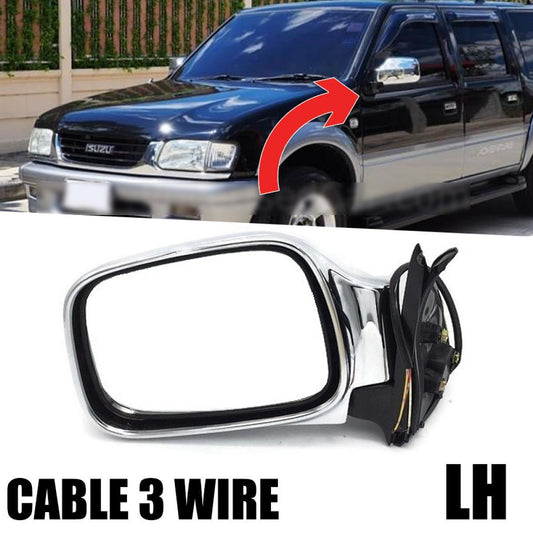 Side Mirror Chrome Cable 3 Wire LH For Isuzu TF Holden Rodeo Truck 1999 - 2001