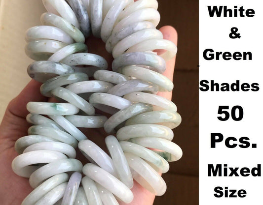 50 Pcs Burmese Jadeite White & Green Jade ring Bulk Lot Untreated Assorted Size