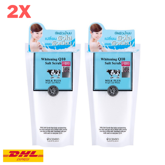 2x Scentio Milk Plus Whitening Q10 Salt Scrub Spa Skin Moisturizing Nourish 300g