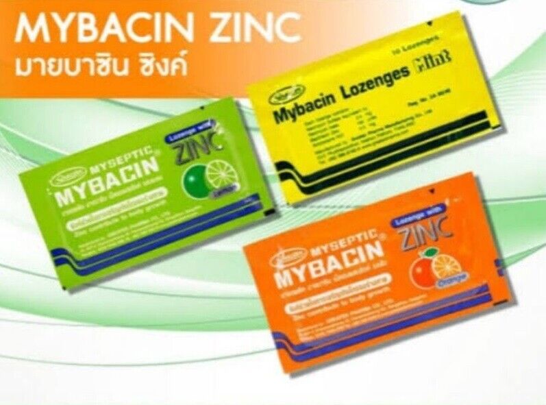10x Mybacin Zinc, lozenges with zinc orange lemon flavor moisten throat