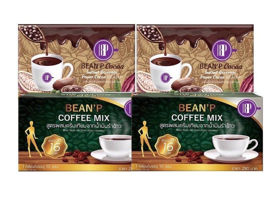 4xBEAN'P Coffee Cocoa Instant Healthy Drink 0% Sugar Low Fat Control Weight Slim