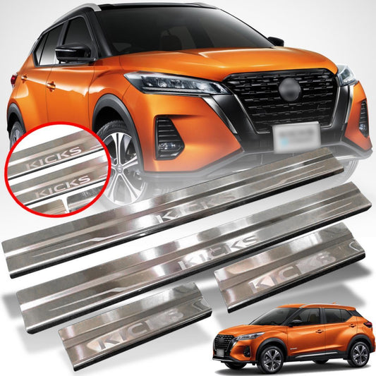 Door Sill Scuff Plate Chrome Step Guard Protector Fit Nissan Kicks SUV 2021-2022