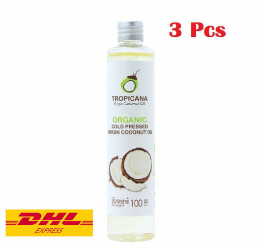 3x Thai Virgin Coconut Oil Cold Pressed Pure Organic Tropicana 100 ml
