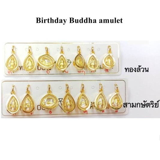 Birthday Buddha Amulet Pendant Necklace Vintage Gold Talisman Good Luck Magic