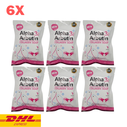 6x Alpha 3 Plus Arbutin Collagen Soap Bar Brightening Skin Radiance Nourish 80 g