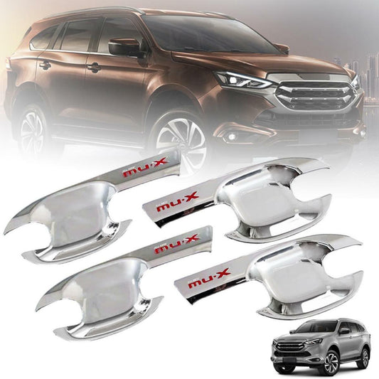 4 Doors Handle Bowl Cover Chrome Red Logo For All-New Isuzu MU-X MUX SUV 2021-On