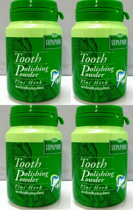 4 x Supaporn Tooth Powder Polishing Toothpaste Plus Thai Herb 90 g.