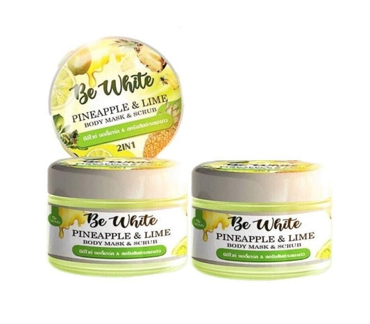 3x Be White Body Mask Scrub Pineapple & Lime Extract Skin Brighten Smooth Soft