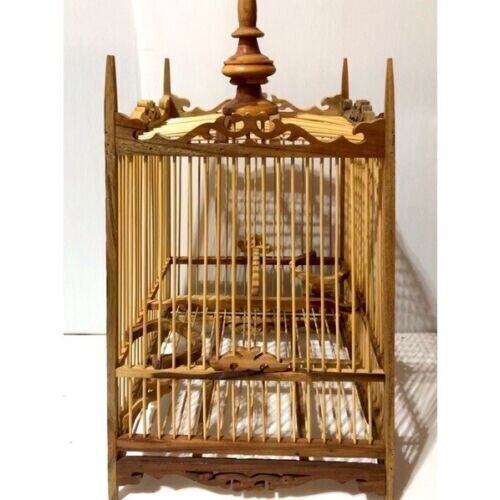 Wood Bird Cage 17 sticks Thai Handmade with Hanger