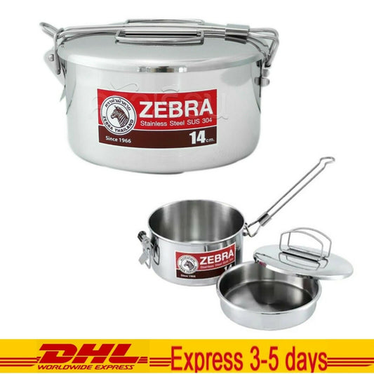 Tiffin Zebra Brand Stainless Picnic Lunch Box 1Tier 2Layer Food Carrier Size 14"