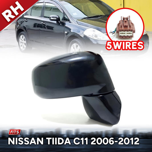 Side Mirror Black Electric 5Wires RH Right Fit Nissan Tiida Versa 2006-2012 C11