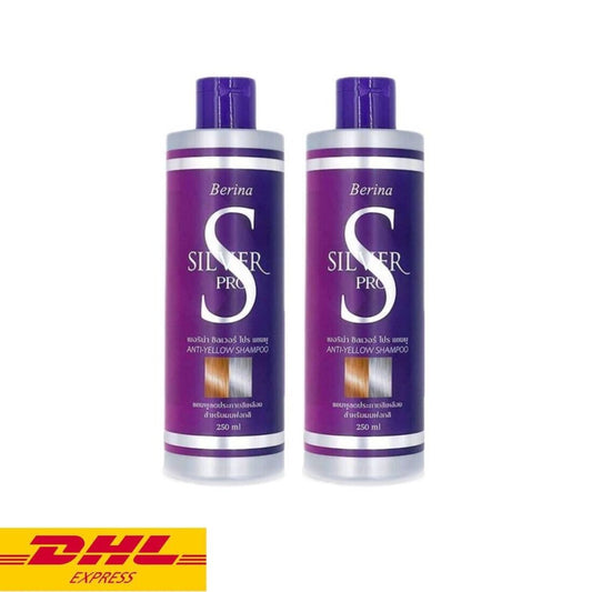 2x Berina Silver Pro Anti Yellow Shampoo for Colored Bleached Hair Bright 250 ml