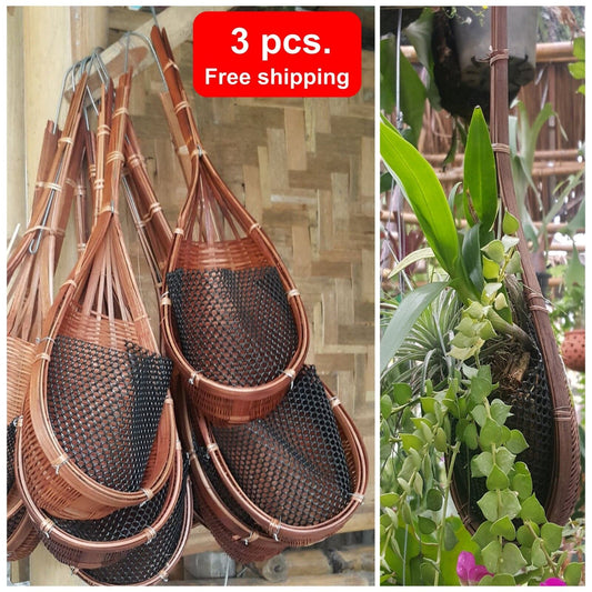 3 X Woven Basket Planter Bamboo Home Decor Orchid Flower Hanging Pot Garden