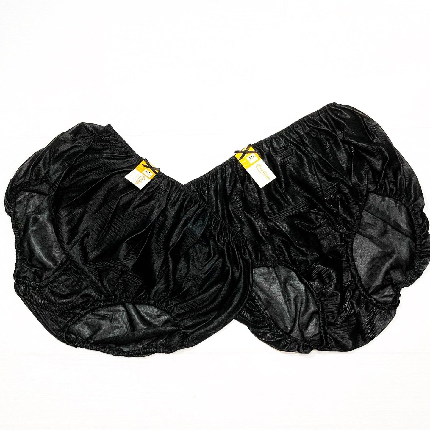 x2 Vintage Panties Nylon Lace Silky Bikini Hi Briefs Knicker Black Underwear LL