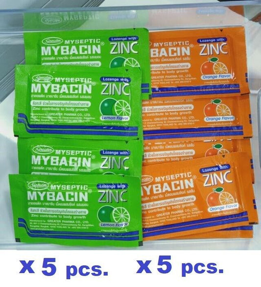 10x Mybacin Zinc, lozenges with zinc orange lemon flavor moisten throat