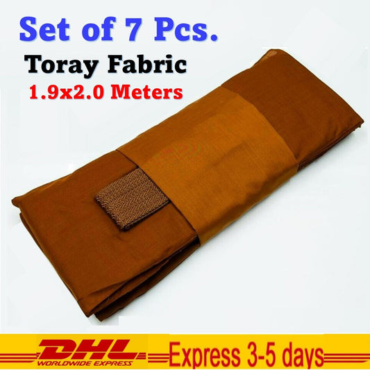7pcs Buddhist Monk Priest Tri-Jeeworn Robe Toray Fabric A Grade Brown 1.9x2 Mete