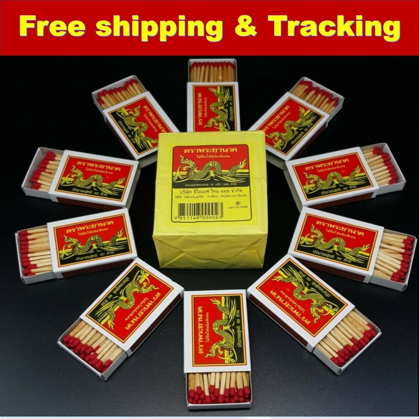 10Boxes Thai Original Red Sticks Wooden Matches Fire Starters Cigars Phrayanak