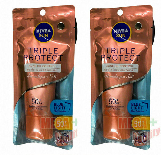 2 x NIVEA Sun Triple Protect Acne Oil Control Himalayan Salt Serum SPF50+ 40 ml