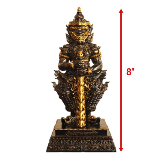 8" Thao Wessuwan Golden Face Giant God Sacred Thai Amulet Statue Fortune Wealth