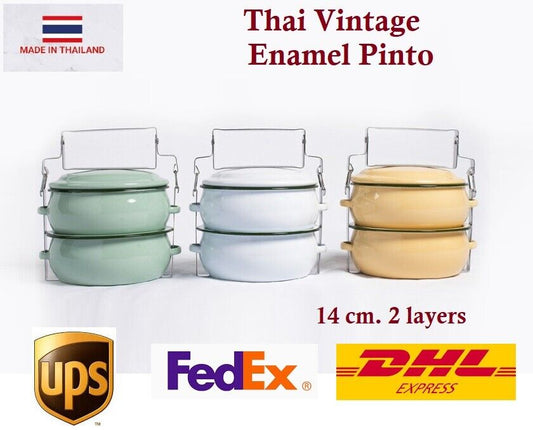 Pinto Enamel Thai Tradition Vintage Stainless Steel Classic Food Carrier 2 Layer