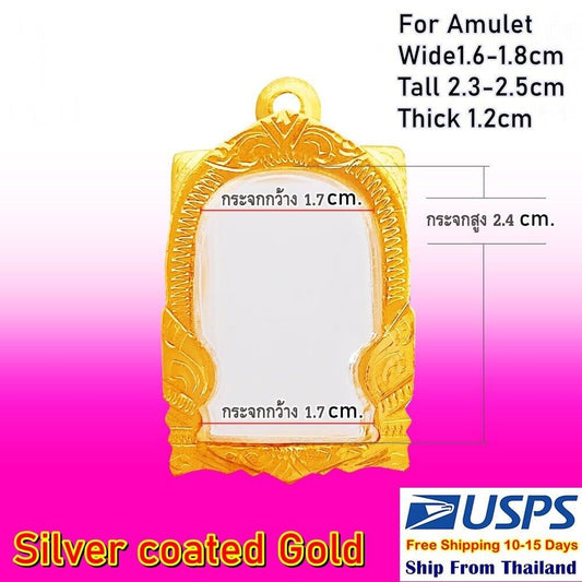 S27 Amulet Frame Casing Genuine Silver Coated Witch Gold Phra Somdej 1.7X2.4cm