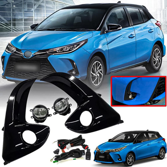 Black Cover LED Fog Lamp Spot Light Set Kit For 2020-2022 Toyota Yaris XP150